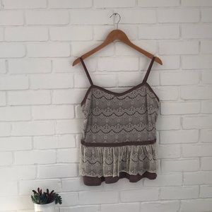 Cream and Taupe Lace Peplum Tank